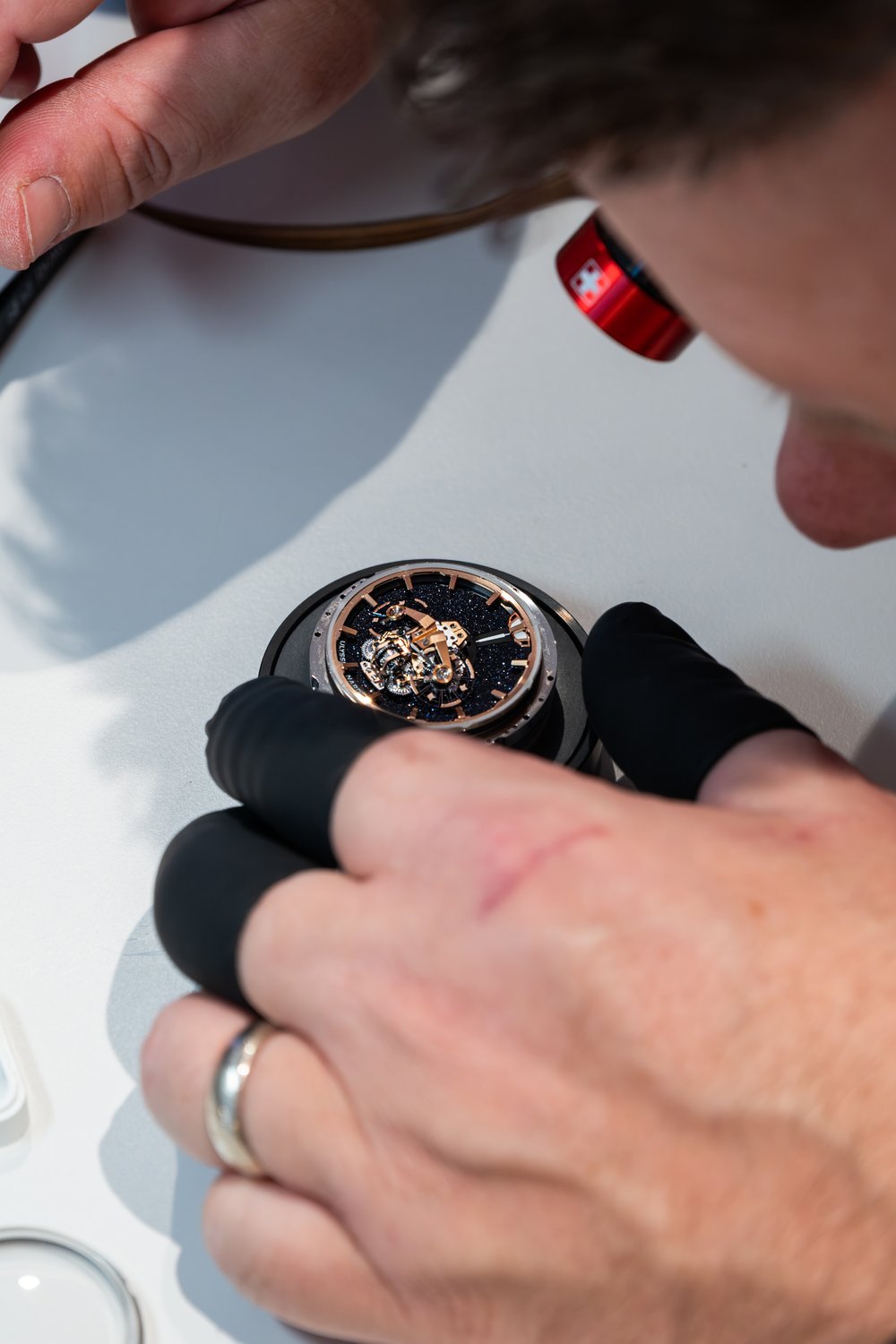 Close-up of the aventurine-dial Freak S